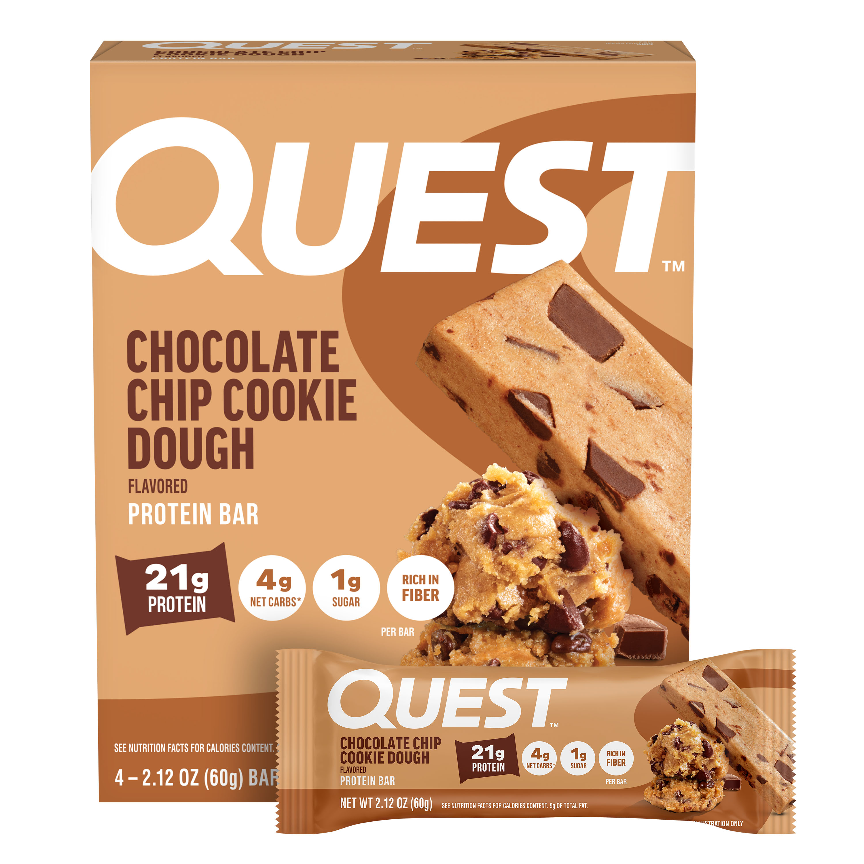 Quest Chocolate Chip Cookie Dough Flavored Protein Bar 4 