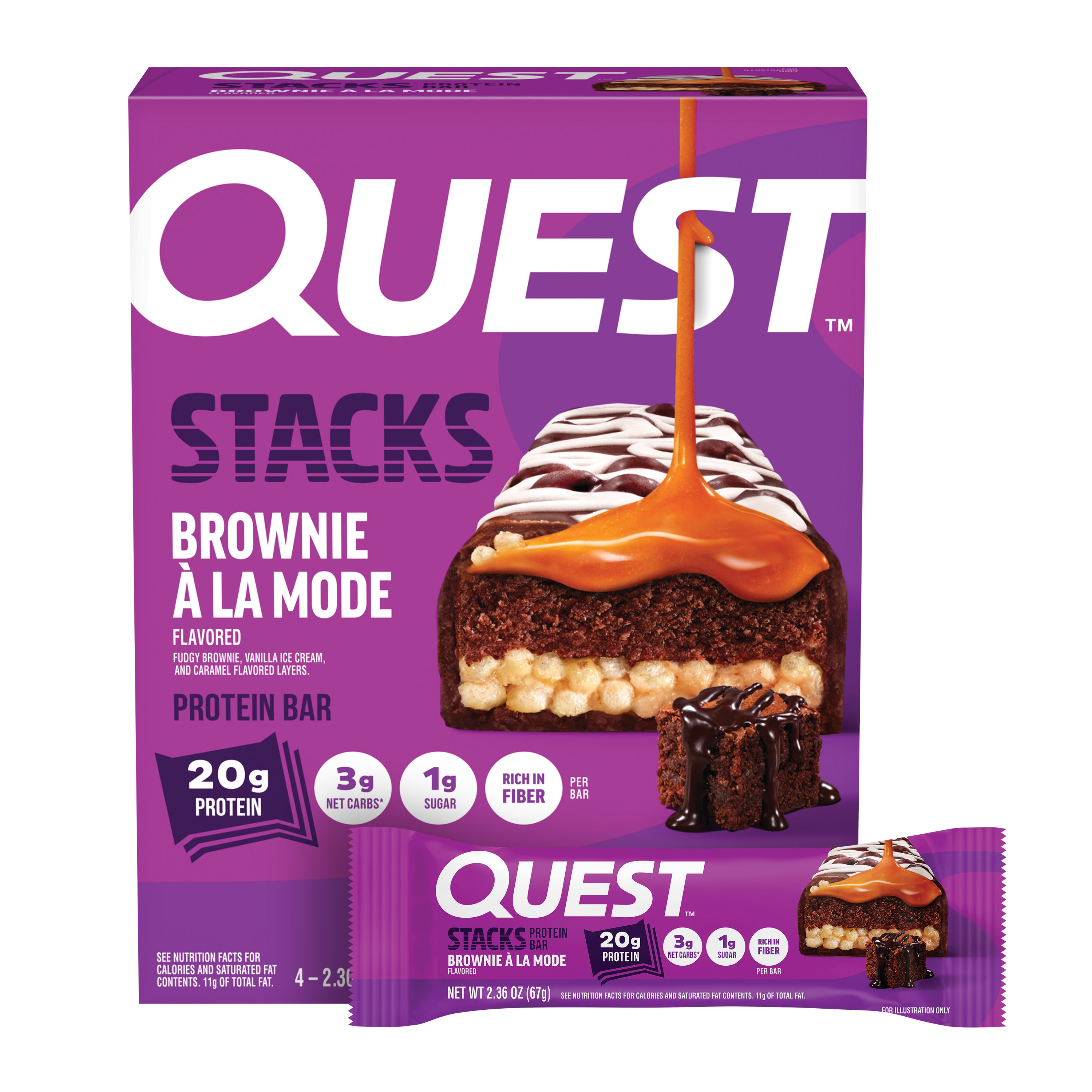 Quest Stacks Brownie A La Mode Flavored Protein Bar - 4ct