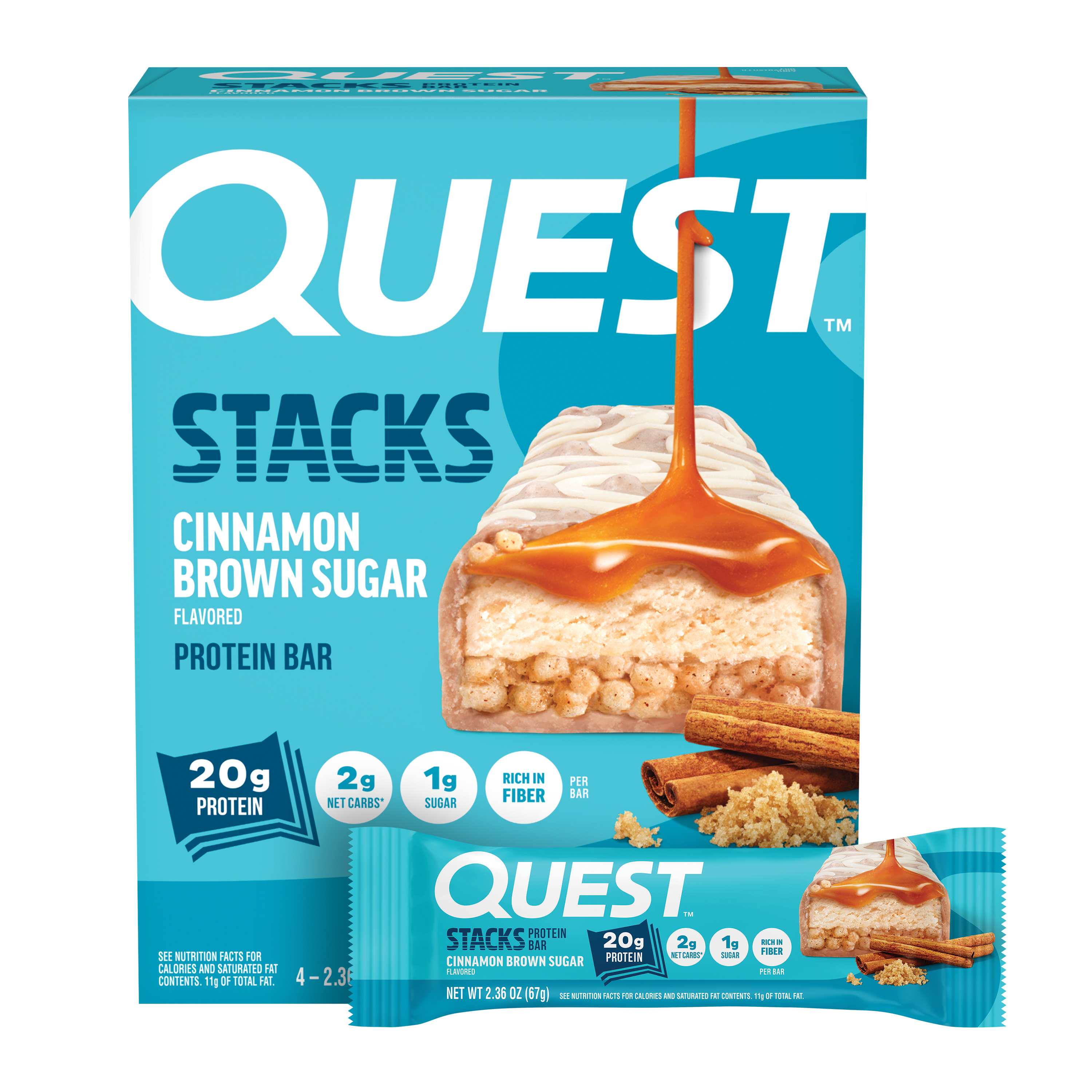 Quest Stacks Cinnamon Brown Sugar Flavored Protein Bar 4pk